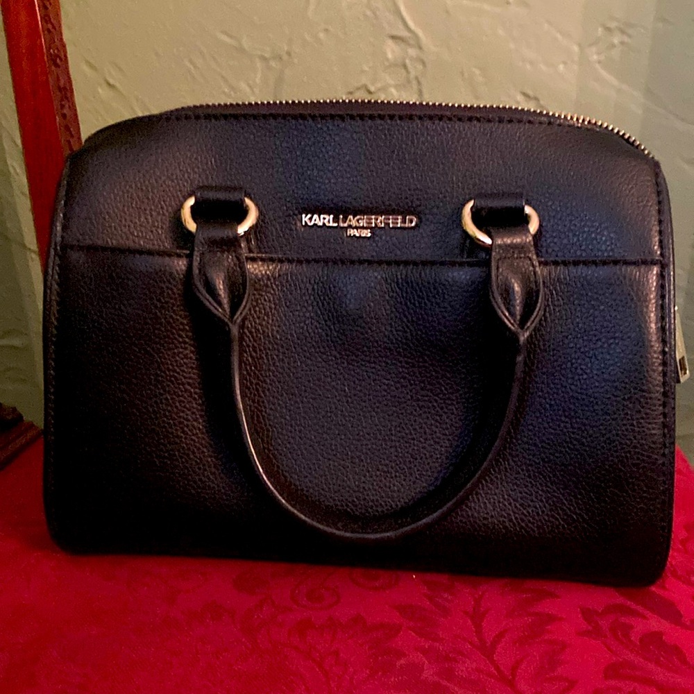 Karl Lagerfeld Black Leather Handbag with detachable strap
